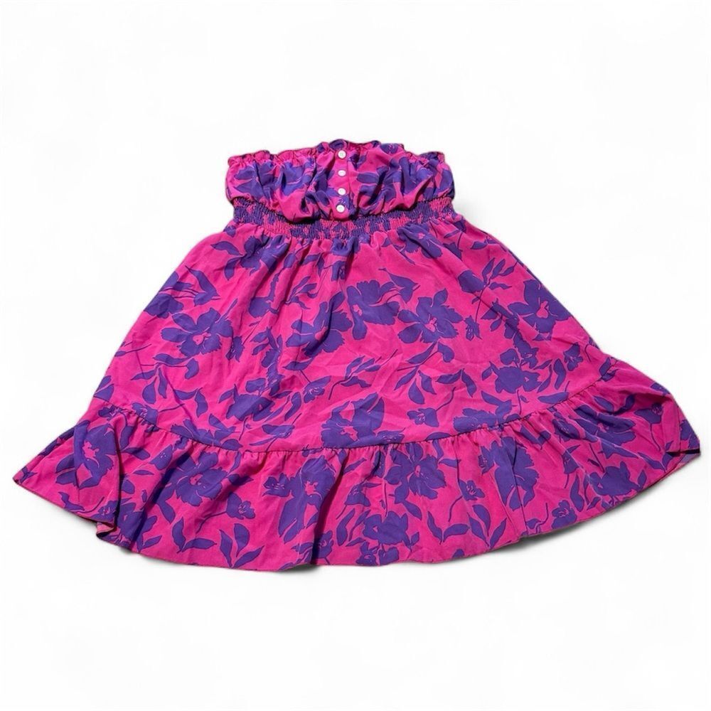 SHEIN Curve Strapless Babydoll Ruffled Floral Dress Purple Pink XL